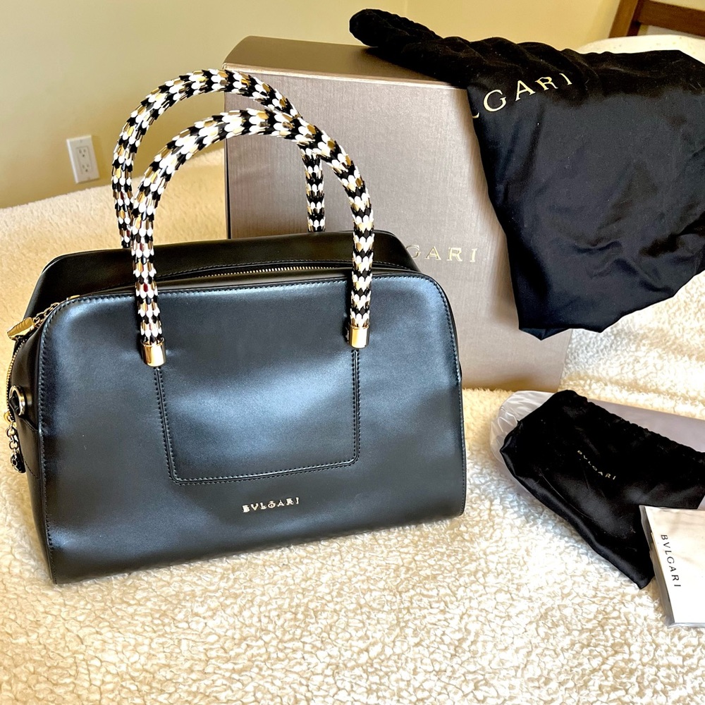 Authentic Bvlgari black leather top handle bag - Picture 2 of 11